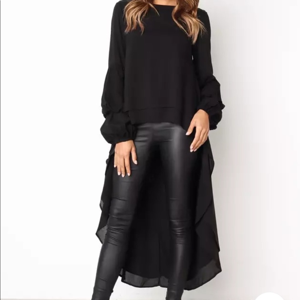 RESTOCKED! Black Caped Ruffle High Low Blouse - Picture 3 of 6